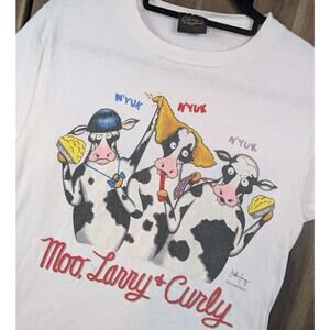 Moo Larry Curly Vintage Three Stooges Cow Funny Parody Graphic T-shirt Medium